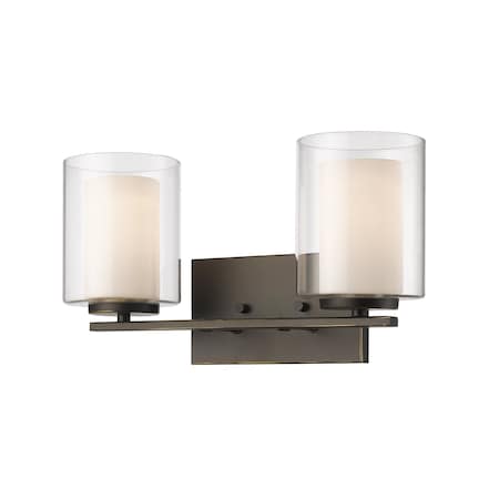Z-Lite Willow 2 Light Vanity, Olde Bronze & Clear Outside with Matte Opal Inside 426-2V-OB